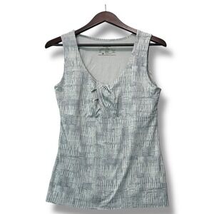 Patagonia Tank Top Large Blue White Ruched‎ Athletic Nylon Spandex Outdoor Hike